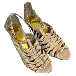 Lauren Ralph Lauren Damalisa tan strappy wedge sandal women 8